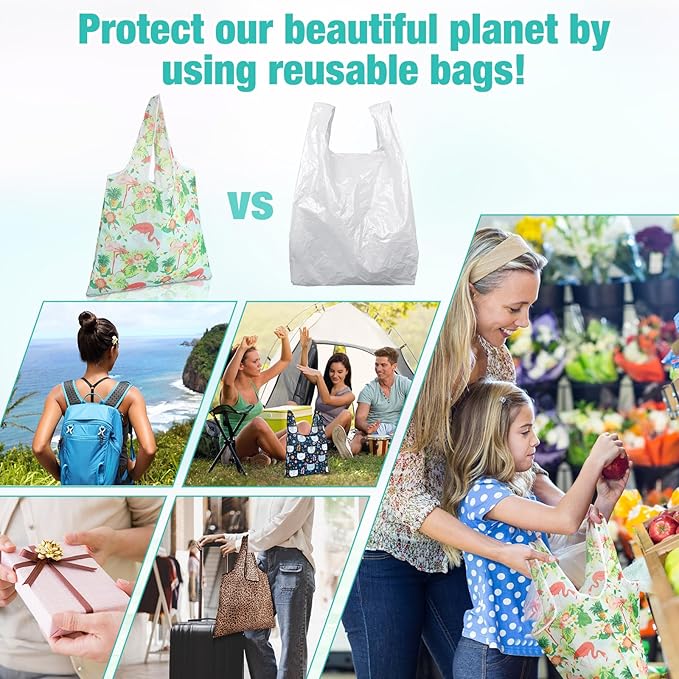 Eccliy 24 Pieces Reusable Grocery Bags Polyester Shopping Bags for Groceries Multi Colors Reusable Foldable Shopping Tote(Animal Style)