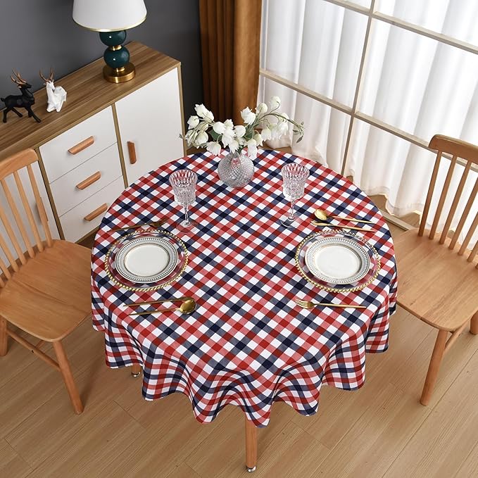 Waterproof Plaid Tablecloth Fabric - Round 120 Inch Classic Gingham Checker Table Cloth for Indoor/Outdoor Use - Buffalo Table Cover for Picnics, BBQs, and Parties