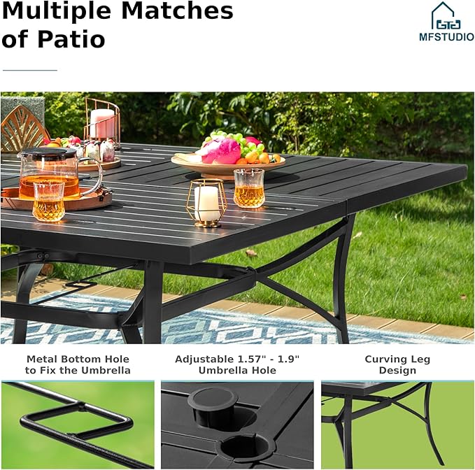 MFSTUDIO Outdoor Dining Set for 8, Metal Patio Table and Chairs Set, 9 Piece Patio Furniture Set, Patio Dining Set for Deck Backyard Poolside Garden