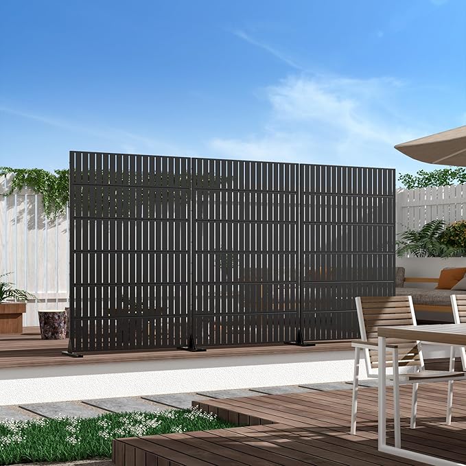 Casaphoria Metal Privacy Screen Outdoor, 72" H x 47" W Freestanding Decorative Privacy Screen for Patio Deck Balcony Garden with Stable Base, Black-Fence