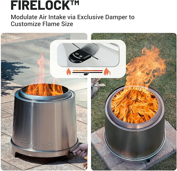 EchoSmile 18" Smokeless Firepit for Outdoor, Stainless Steel Wood Burning Fire Pit with Adjustable Airflow, Three-Layer Combustion, Removable Ash Pan, Portable Fire Pit with Carrying Bag for Outside