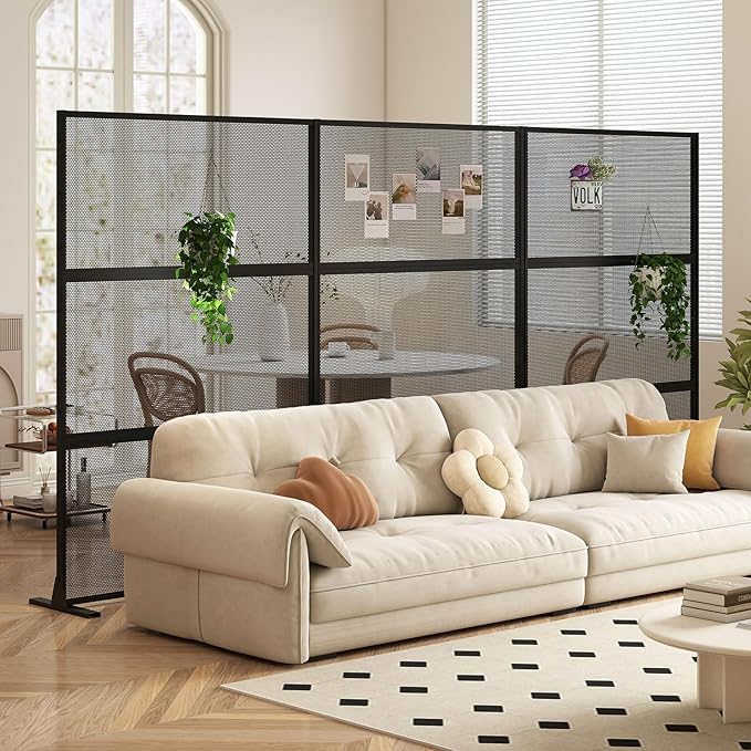Giantex 2 Panels Metal Privacy Screen, 72''H x 48''W Powder-Coated Decorative Outdoor Fence Panel, Wall Divider for Room Separation, Freestanding Patio Divider for Balcony & Yard (Mesh Pattern)