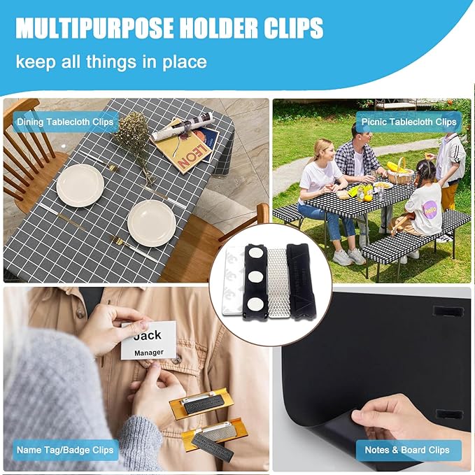 Tablecloth Clips for Thick Tables 6 Pack, Invisible Magnets Picnic Table Cloth Holder Clip Indoor Outdoor Large Clamp for Dining Tables Bench Cover Party Restaurant Camping RV Essential Accessories
