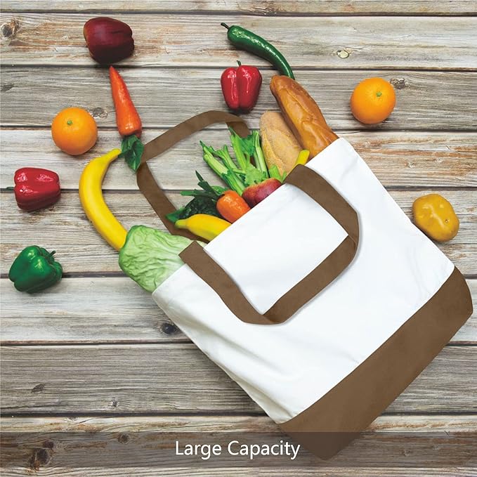 TOPDesign 1-Pack Super Strong Large 12oz Cotton Canvas Tote Bag, Reusable Grocery Shopping Cloth Bag, Fashionable Two-Tone Tote for Crafts, DIY Your Creative Designs