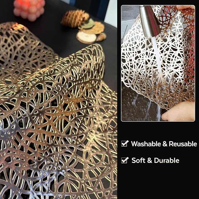 FAVE Gold Table Runners 36 Inches Heat Resistant Table Runner Flower Shaped Short Table Runner Washable Table Mats FallTable Runner for Wedding, Banquet, Birthday, Party, Restaurant (Line Pattern )