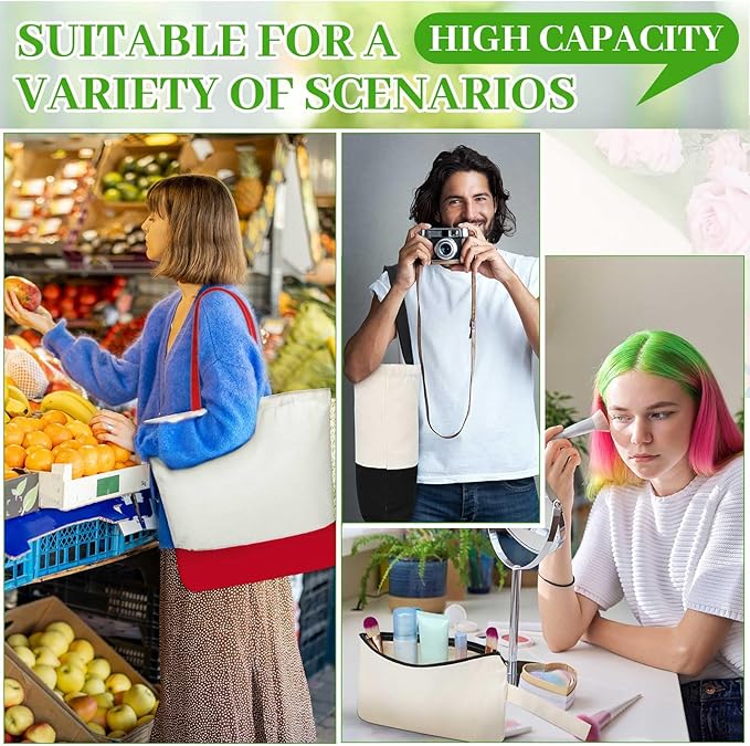 Sanwuta 24 Pcs Canvas Tote Bags Bulk with Zipper Cosmetic Bags 18.5" Cotton Canvas Bag with Handles Reusable Shopping Bags