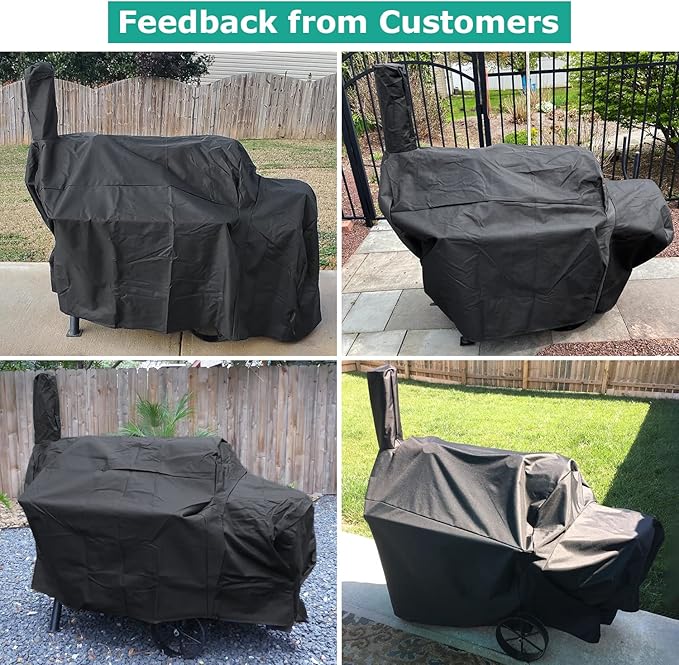SunPatio Offset Smoker Cover, Outdoor Heavy Duty Waterproof Grill Cover Compatible for CharBroil Oklahma Joe's Highland and Horizon Grills, Charcoal BBQ Smoker Protector, All Weather Protection
