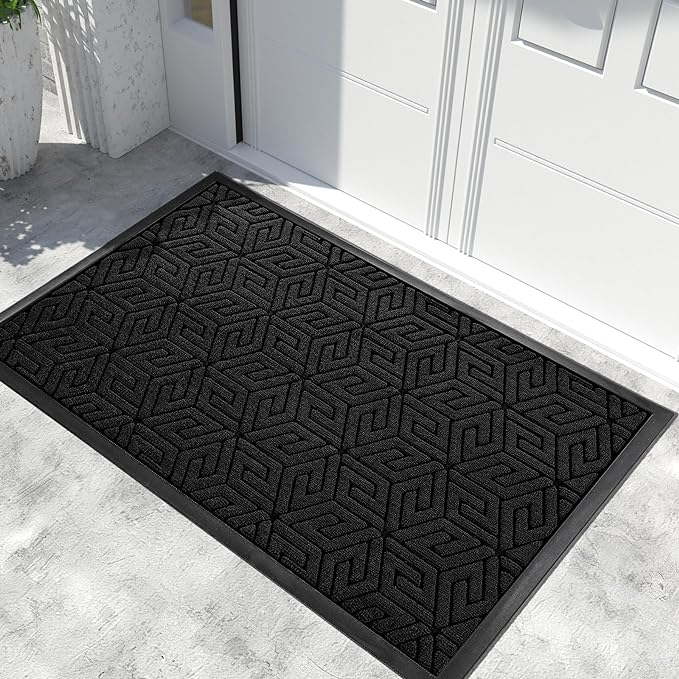 Yimobra Extra Large Door Mat 60x36, All-Weather Waterproof Outdoor Mats for Front Door, Non Slip Rubber Doormat for Patio Proch Outside Entryway Indoor, Black