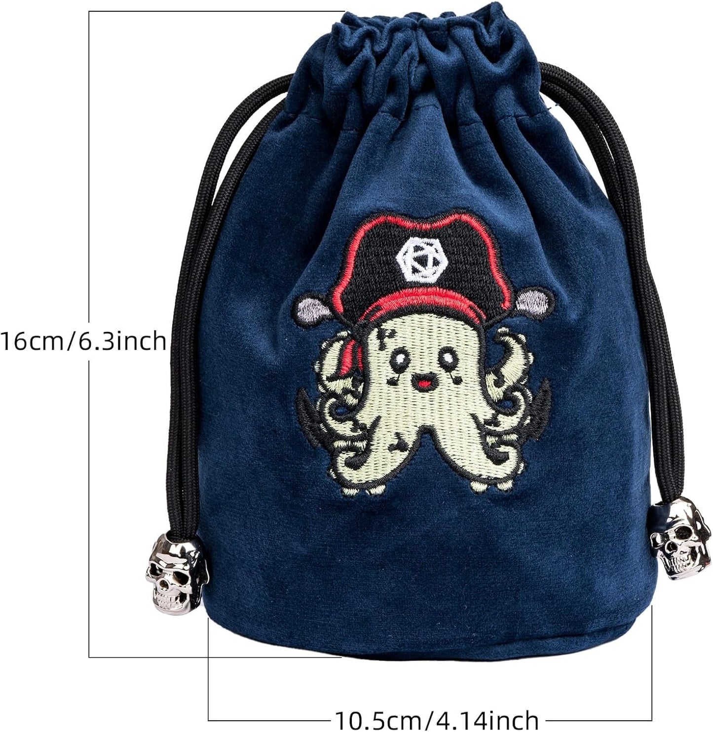 Large DND Dice Bag Velvet Storage Bag with Cartoon Octopus Pattern for D&D Role Playing Games Tabletop Games - Capacity 100+ Polyhedral Dice