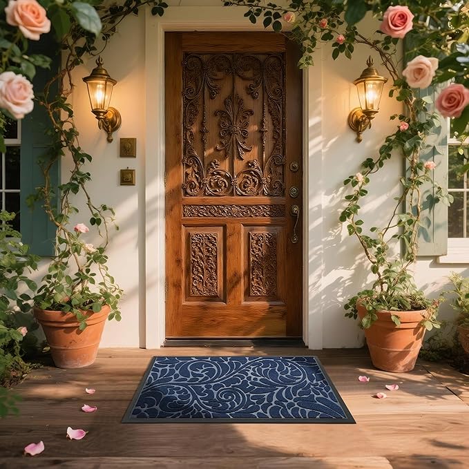 Yimobra Door Mat Outside Entrance 29.5x17, Waterproof Sturdy Outdoor Mats for Front Door, Heavy Duty Non-Slip Doormat for Garage Patio Entryway Indoor, Easy Clean, Blue
