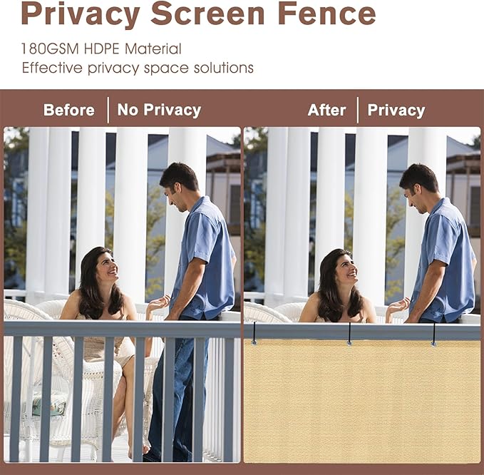 SUNNY GUARD 3'x10' Sand Yellow Balcony Deck Privacy Screen Fence, Apartments Railing Screen, Heavy Duty Wind Screen for Outdoor,Deck,Backyard,Patio Privacy（We Make Custom Sizes）