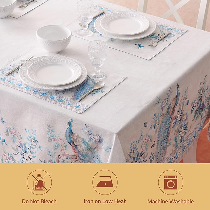 Maison d' Hermine Premium Table Cloth Rectangle Table 100% Combed Cotton 120 x 70 Inches Tablecloth Reusable Decorative for Dining Room, Farmhouse, Party, Festive & Wedding - Peacock Utopia - Orginal