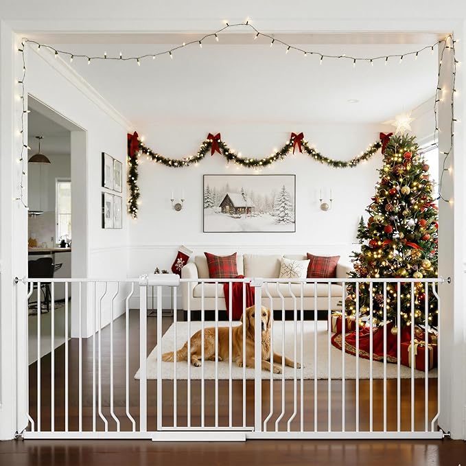 TSAYAWA Baby Gate Extra Wide Fits 71.5-85.8 inch Wide Opening - Dog Pet Gates for Doorways Stairs No Drilling Pressure Mounted - Large Child Safety Gate Indoor Outdoor White