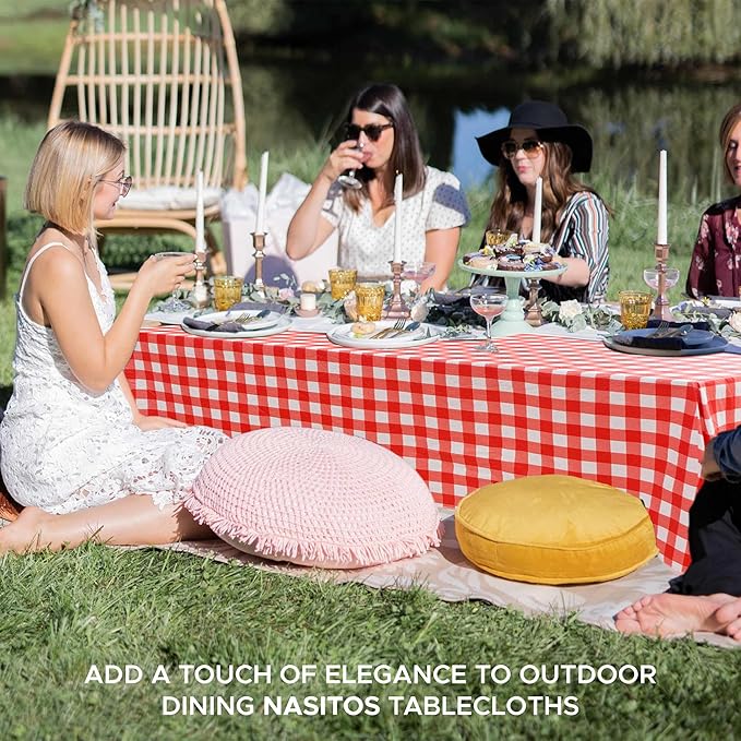 Nasitos 2 Pack Plastic Table Cloth 60x120 Inch-Red and White Rectangle Tablecloth Checkered, Washable Wipeable Plaid Vinyl Tablecloth with Flannel Backing for Picnic Party, Camping, Dinner