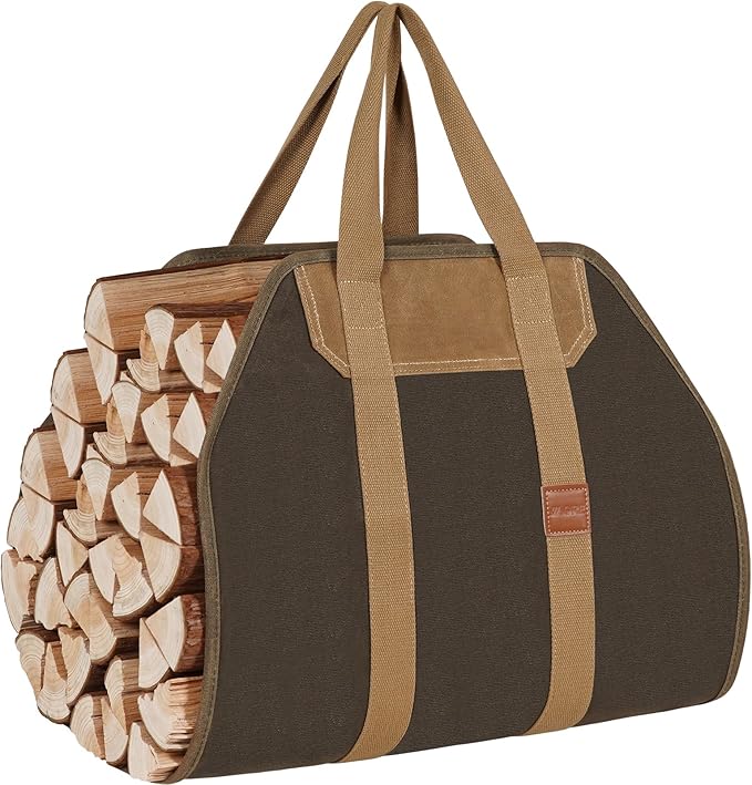 1MORE Firewood Carrier - Wood Carrier for Firewood,Log Carrier for Firewood Tote Bag, 40"X19" Canvas Firewood Carrier, Water Resistant Log Tote Wood Carrying Bag With Handles,Fireplace Tools.Green