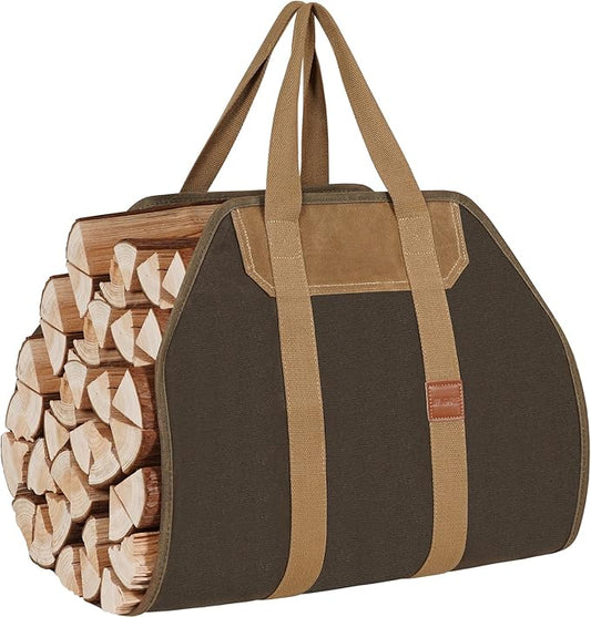 1MORE Firewood Carrier - Wood Carrier for Firewood,Log Carrier for Firewood Tote Bag, 40"X19" Canvas Firewood Carrier, Water Resistant Log Tote Wood Carrying Bag With Handles,Fireplace Tools.Green