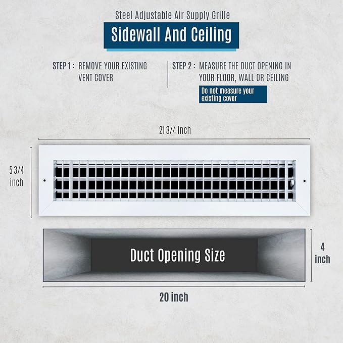 [10 Pack] Fits 20x4 Duct Opening Steel Adjustable Air Supply Grille by Handua | Register Vent Cover Grill for Sidewall and Ceiling | White | Out. Dim.: 21.75" X 5.75"