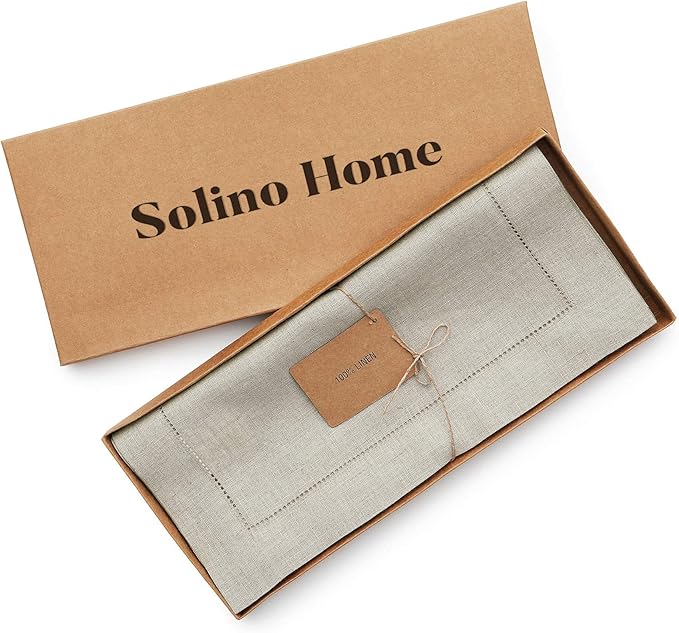 Solino Home Linen Natural Table Runner 72 Inches Long - 100% Pure Linen Hemstitch Table Runner 14 x 72 Inch for Dresser, Dining, Spring, Easter - Classic Hemstitch