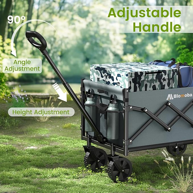 Collapsible Wagon with Wheels, 220 lbs Wagons Carts Foldable Wagon Cart with Flexible Handle, Lightweight Portable Folding Utility Grocery Shopping Cart for Grocery Sports Garden Camping, Gray