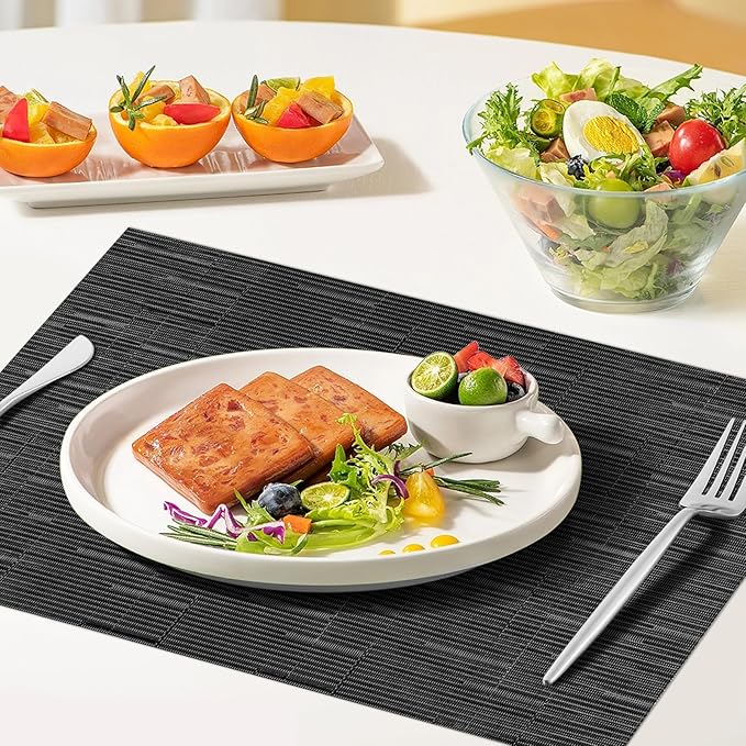 Table Mats Set of 8,Vinyl Table Place Mats Stain Resistant Foldable Placemats Washable Wipeable Placemat for Kitchen Dining Table Decoration Indoor Outdoor (Dark Grey)