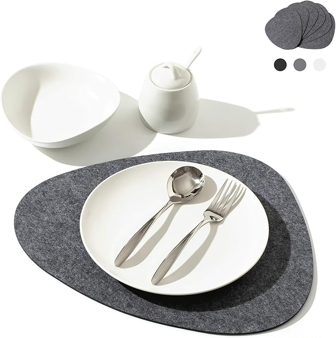 Chillify Table Coaster Set of 6 | Felt Coasters | Non-Slip, Heat-Resistant, Washable Table Mats | Suitable for Outdoor Use | Gray, Oval