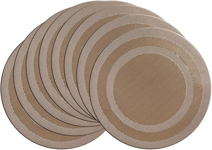 PIGCHCY Round Placemat Set of 8 Vinyl Washable Kitchen 15 inch Table Placemats for Wedding Holiday Party (8pcs Round, Champagne)