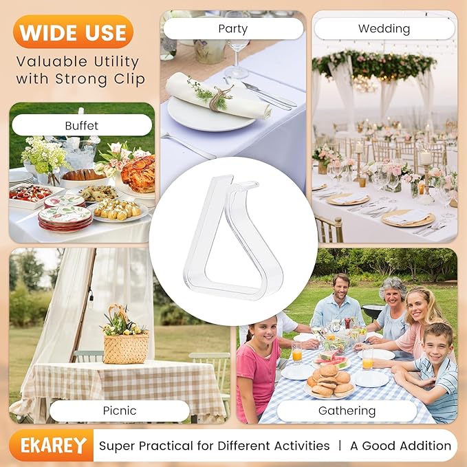 36 Pieces Clear Tablecloth Clips, Durable Plastic Table Cover Holders, Windproof Transparent Clamps for Securing Tablecloths Indoor Outdoor Party, Wedding, Christmas Event, Picnic, Camping(36, Large)