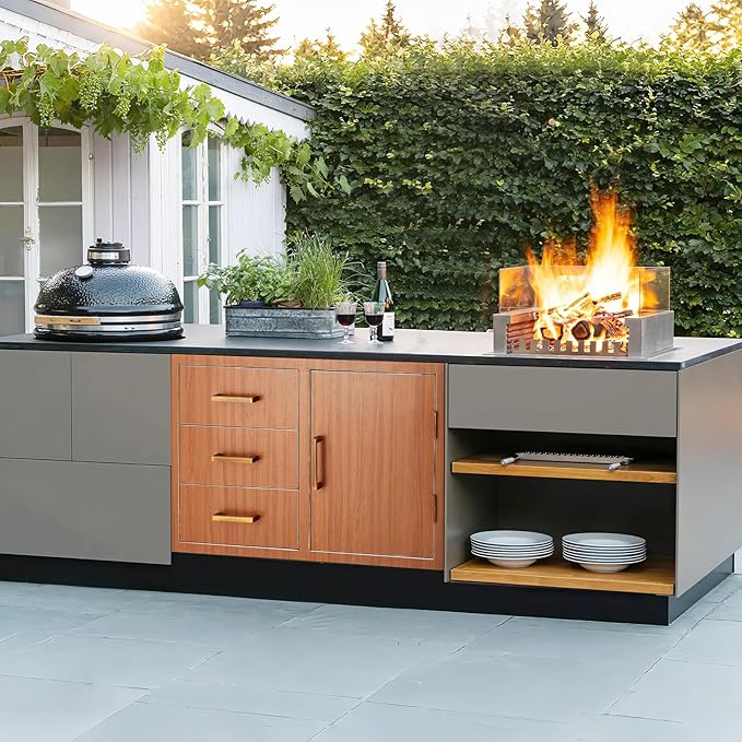 Stainless Steel Outdoor Kitchen Door Drawer Combo 38.2" W x 20.5" H x 22.6" D - Triple Drawers & Access Door, Propane Storage & Adjustable Garbage Ring, Weather-Resistant Flush Mount
