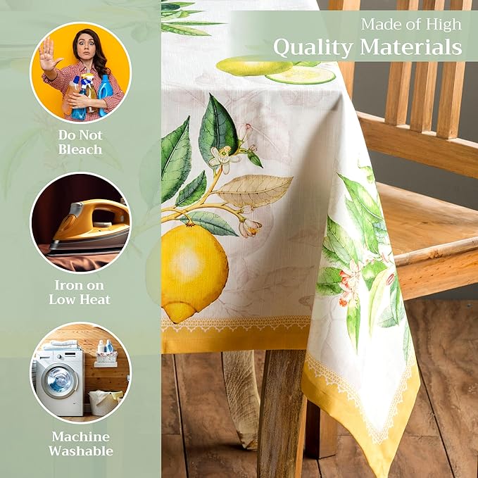 Maison d' Hermine Table Cloth Rectangle Table 100% Cotton 60 x 108 Inches Tablecloth Reusable Decorative for Dining Room, Farmhouse, Home, Party, Festive & Wedding Spring Summer - Limoncello