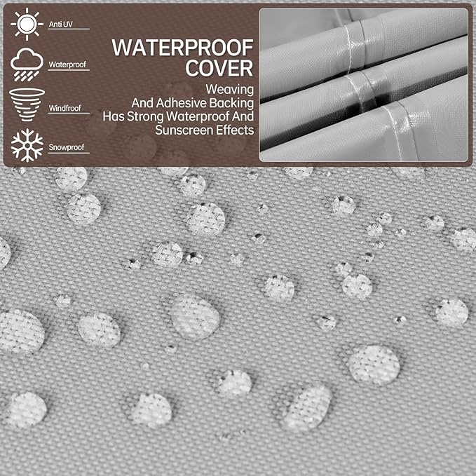 Round Patio Furniture Covers, 72" DIA x 28 H Waterproof Outdoor Furniture Cover for Patio Table & Chair Sets, 600D Heavy-duty UV-Resistant Fade-Proof Protection, Grey & Brown
