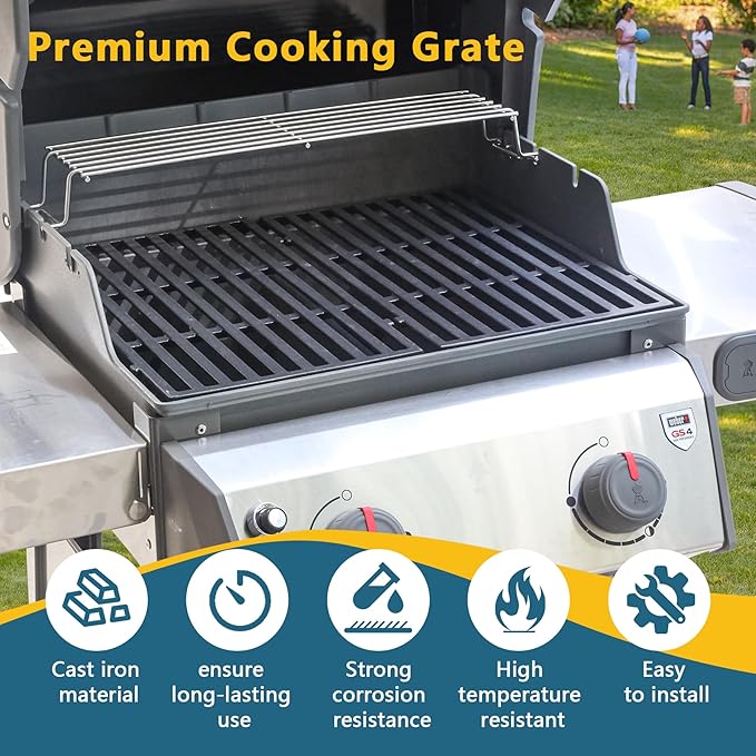 7637 Cast Iron Cooking Grid Grate for Weber Spirit I & II 200, Spirit E210 E220 S210 S220 Gas Grills with Front-Mounted Control Panels,17.5 Inch Grill Grates for Weber 46010074 Gas Grills,2-Pack
