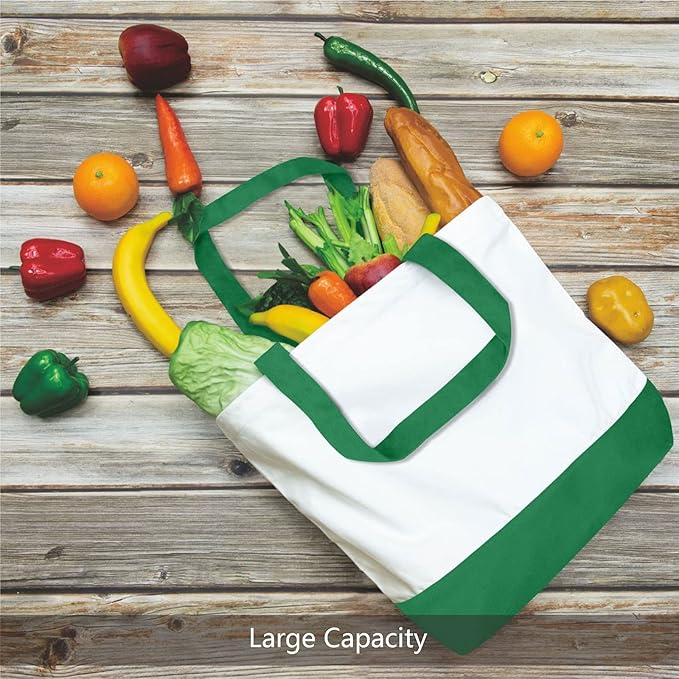 TOPDesign 1-Pack Super Strong Large 12oz Cotton Canvas Tote Bag, Reusable Grocery Shopping Cloth Bag, Fashionable Two-Tone Tote for Crafts, DIY Your Creative Designs