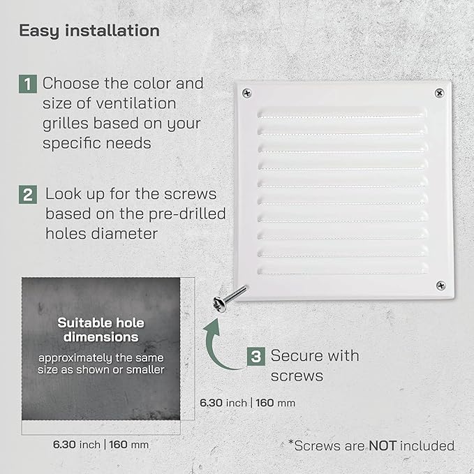 Vent Systems 6 x 6 Inch (Inner) - Pack of 5 - White Metal Soffit Vent Cover - Durable Square Air Vent Grille with Mesh Screen - Weather Resistant Ventilation Grill - Wall & Ceiling Indoor & Outdoor
