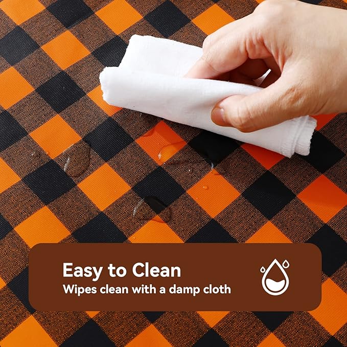 Romanstile Rectangle Vinyl Tablecloth, 100% Waterproof Buffalo Gingham Plastic Table Cloth, Heavy Duty Wipeable Checkered Table Covers for Outdoor, Camping, Picnic, Patio - 54 x 120, Black and Orange
