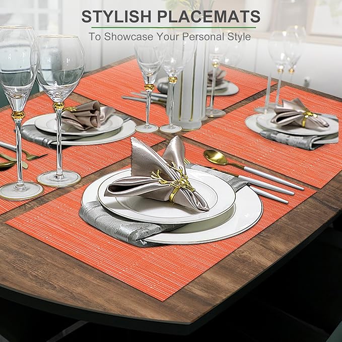 BETEAM Placemats Set of 8, Woven Vinyl Placemat for Dining Table Washable Wipeable Kitchen Place Mats Durable Indoor Outdoor Table Mats