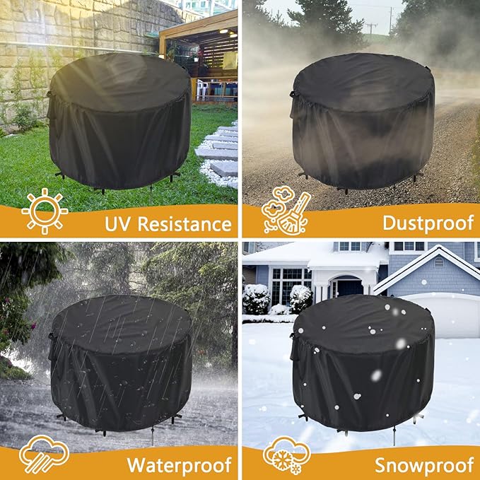 Kingling Patio Furniture Covers Waterproof, Round Patio Table Cover 90 inch Upgrade Heavy Duty Outdoor Table Cover for Dining & Coffee Table Chair Set, Firepit Table All Weather Resistant-90''D x43''H