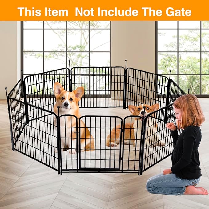 Doorless Animal Barrier Fence, 40in(H) 14 Panels Total 31 Ft(L), Garden Fences and Borders for Dogs, Anti Dig Fence Barrier, Black Metal Decorative Garden Fencing, Flower Bed Fencing