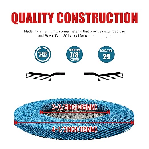EZARC Flap Discs 60 Grit, 4 1/2 x 7/8-Inch Flap Sanding Disc, Type 29 Zirconia Grinding Wheel for Stainless Steel, Sheet Metal (50 Pack)