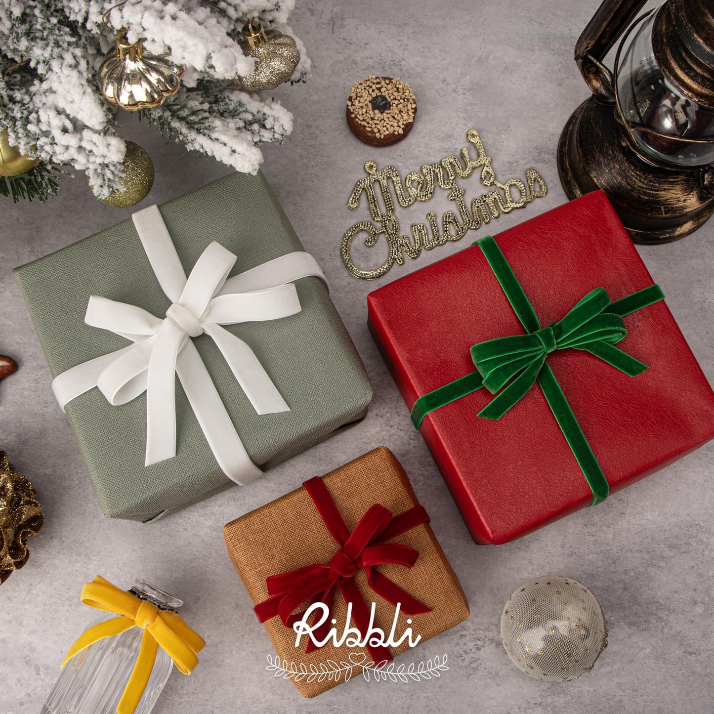 Ribbli Polyester Off White Velvet Ribbon,1 Inches Continuous10-Yard Spool,Christmas Ribbon for Gift Wrapping,Floral Bouquets, Home Decor