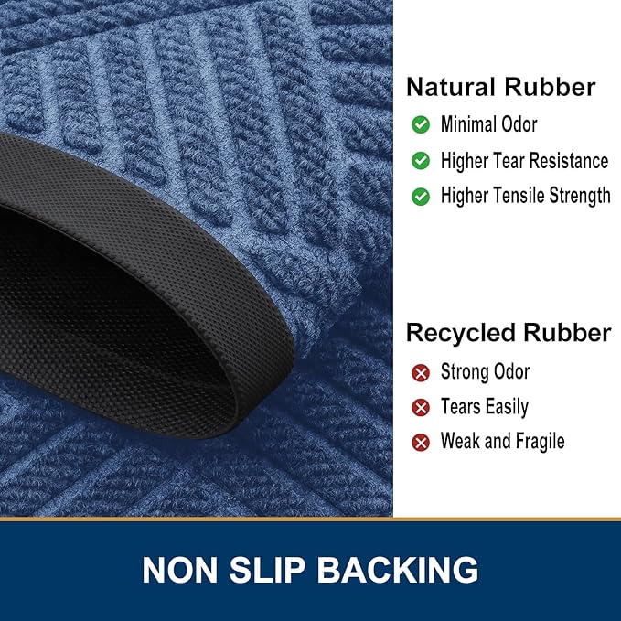 Smiry Front Door Mat Outside Entrance, Heavy Duty Outdoor Indoor Mat, Natural Rubber Doormat, Non Slip, Trap Dirt and Moisture, Easy Clean, Low Profile Patio Porch Entryway Mat, 59x23, Blue