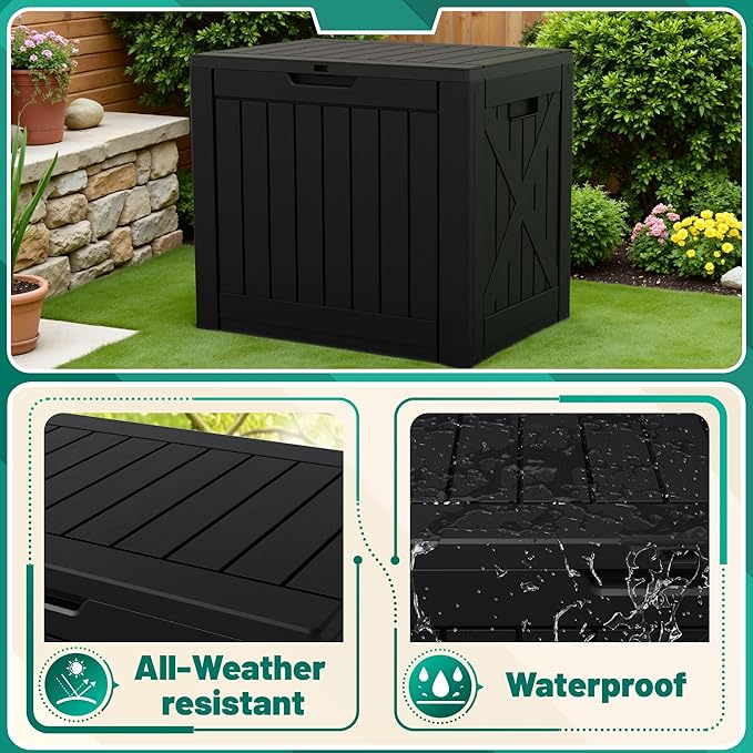 Devoko 40 Gallon Deck Box Outdoor Storage Box Waterproof for Patio, Large Outdoor Storage Bench Lockable for Outside (Black, 40 Gallon)