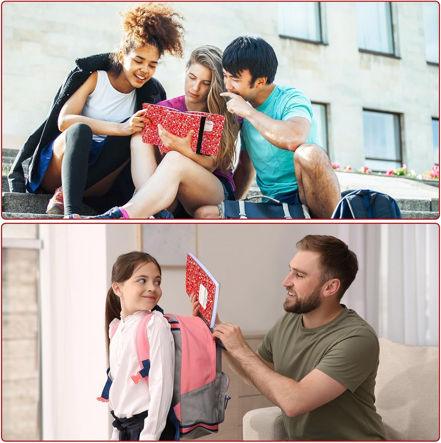 Seajan 20 Pack Composition Notebooks, Wide Ruled Paper, 7-1/2" x 9-3/4" Marble Hard Covers, 60 Sheets, Composition Notebooks Bulk for Students Back to School Adults Office Supplies(Red)