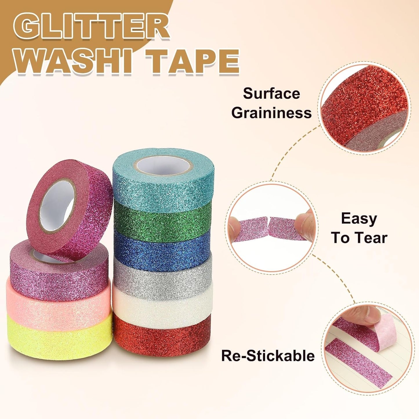 PATIKIL 1 Roll Glitter Paper Washi Tape, Washi Decorative Tape for Crafts, White