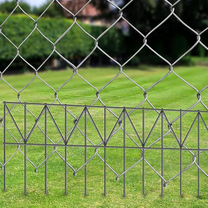 10 Pack 24" L x 15" H Animal Barrier Fence, Underground No Dig Fence Patented Product, 5.5mm Galvanized Stakes with 2 inch Spacing, Anti Digging for Dogs, Total 20Ft(L) X 15in(H) Black