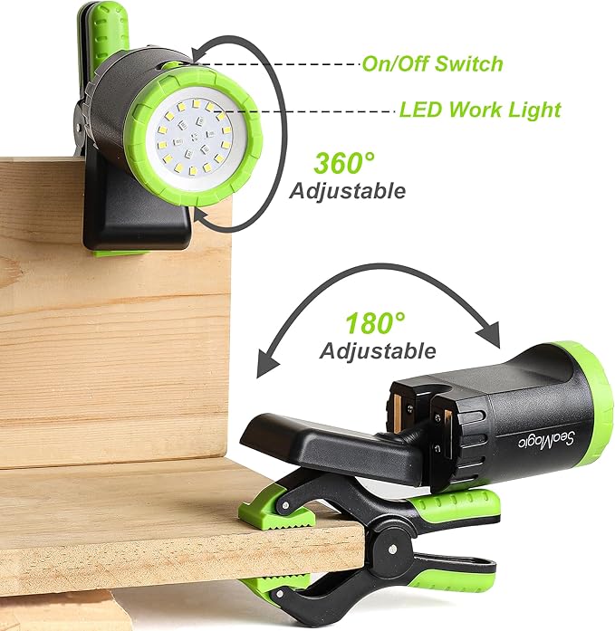 4-Pack Rechargeable LED Work Lights, 360-Degree Adjustable Spotlights with Magnetic Base, Clamp Lights for Barbecue, Workshop, Construction Site, Car Repairing and Home Using