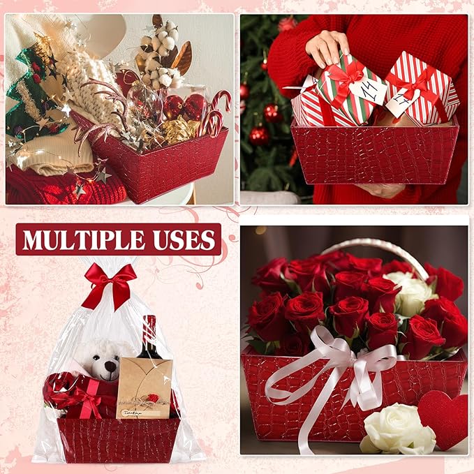 Wonderjune 20 Pcs Valentines Day Gift Baskets Empty To Fill Baskets For Gifts Empty With Gift Bag Bow Valentines Gifts Storage Basket Bulk for Wedding Party Wrapping(Wine Red)