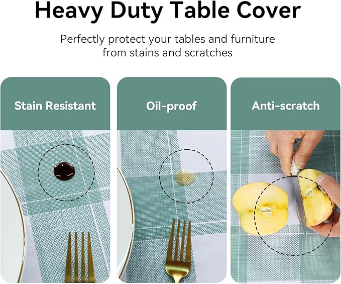 Romanstile Rectangle Plastic Tablecloth, 100% Waterproof Oil-Proof Checkered PVC Table Cloth, Heavy Duty Vinyl Table Cover for Dining, Camping, Picnic, Outdoor - 54 x 108 Inch, Sage Green Checkered
