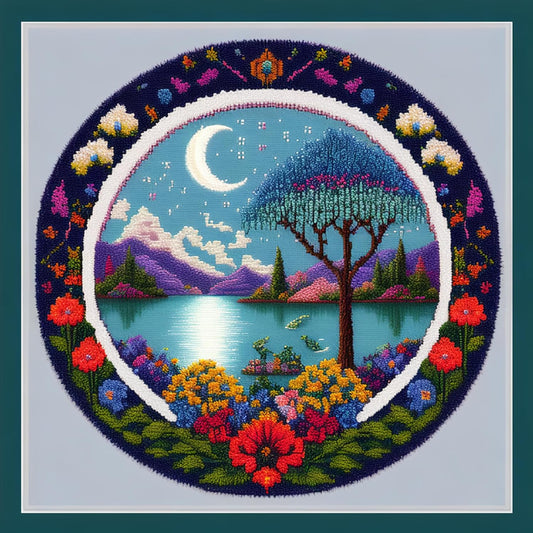 Joyhoor Cross Stitch Kits for Beginners, Stamped Cross-Stitch Supplies, Needlework, Preprint Embroidery Kits, Adults DIY Needlepoint Kits, Embroidery Patterns 11CT-Wreath Moon 17.7x17.7 inch