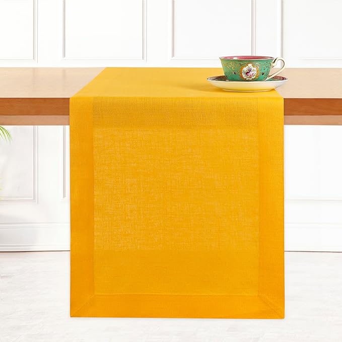 D'Moksha Homes Linen Table Runner 54 Inches - 100% Pure Linen Sunflower Yellow Table Runner 14 x 54 Inch for Dresser, Coffee Tables, Winter, Holiday - Machine Washable