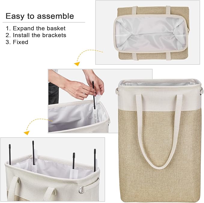 Laundry Hampers 15.2Lx7.5Wx23H Small&Tall Slim Fabric Laundry Baskets Thin Narrow Beige+Khaki Compact Hamper Capacity 43L for Space-Saving,QY-SC24-2